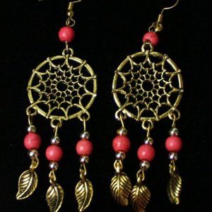 Coral Bohemian Dream Catcher Earrings
